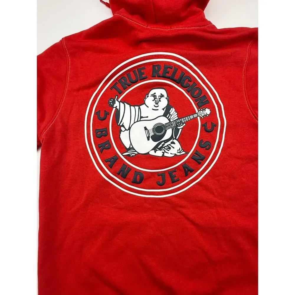 TRUE RELIGION BUDHA LOGO SEAL ZIP HOODIE RED SZ S NWT